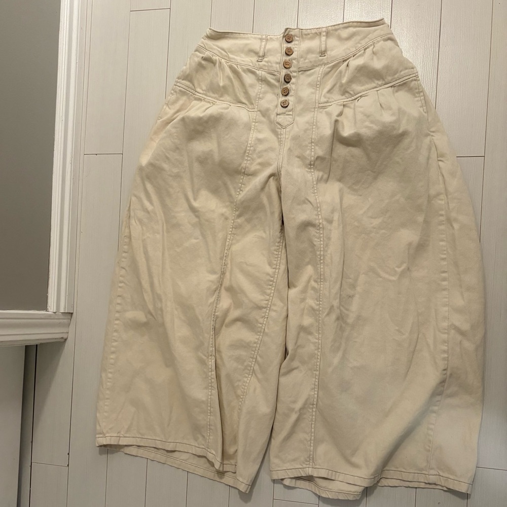 We The Free Cream Wide-Leg Button Front Pants
